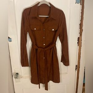 SHEIN Chestnut Long Sleeve Belted Dress